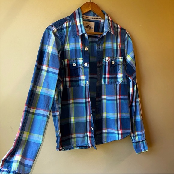 Y2K Hollister Men's Multicolor Plaid Button-Down Shirt Medium 100% Cotton READ - Picture 2 of 13